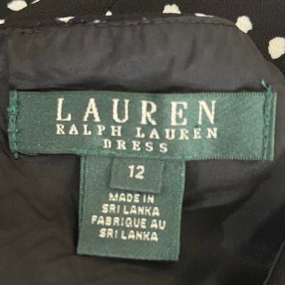 Lauren Ralph Lauren Fit and Flare Dress 12 Black White Polka Dot Feminine Flirty - Picture 7 of 9